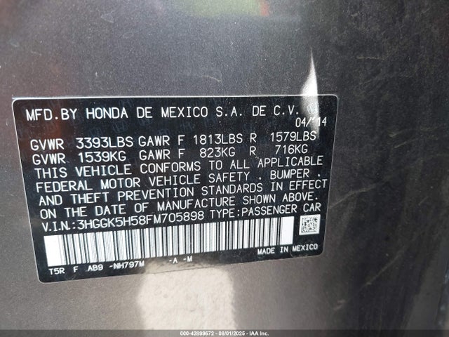 3HGGK5H58FM705898 Honda l15b1