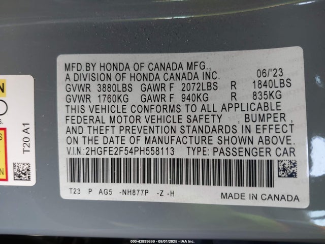 Honda k20c2 2023 2HGFE2F54PH558113 Image 9