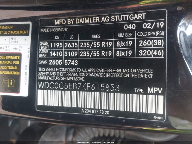Mercedes-Benz m274 2019 WDC0G5EB7KF615853 Image 9
