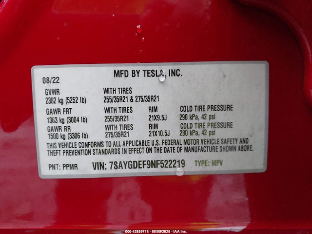 2022 TESLA MODEL Y 7SAYGDEF9NF522219 Photo 8