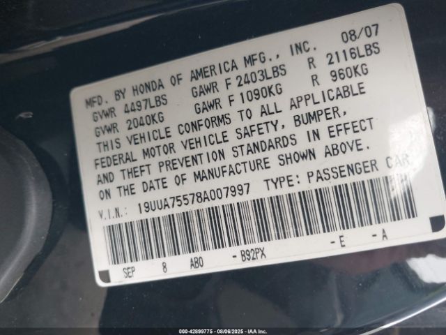 2008 ACURA TL 19UUA75578A007997 Photo 8