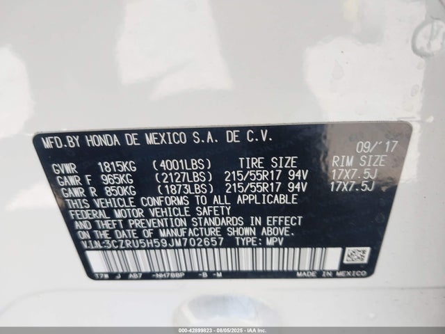 3CZRU5H59JM702657 Honda r18z9