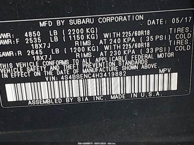 4S4BSENC4H3419882 Subaru u4