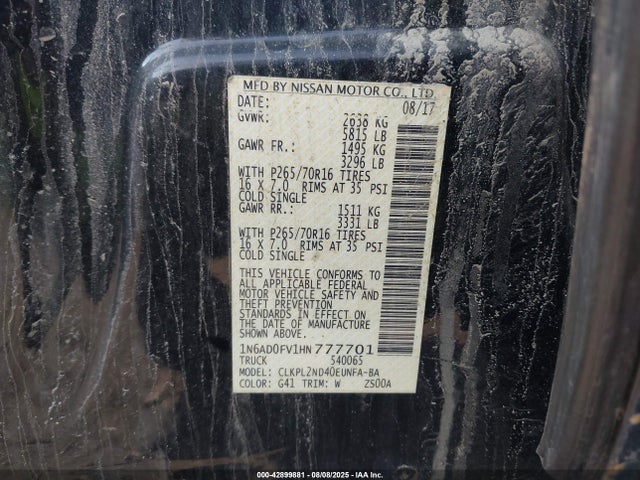 1N6AD0FV1HN777701 Nissan 2017