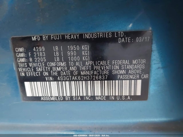 4S3GTAK62H3726837 Subaru na