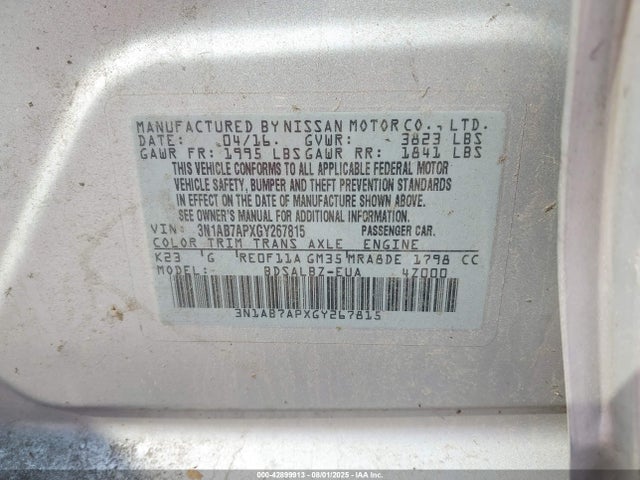3N1AB7APXGY267815 Nissan Sentra