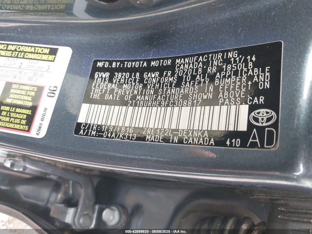 Toyota 2zr-fe 2015 2T1BURHE9FC308817 Image 9