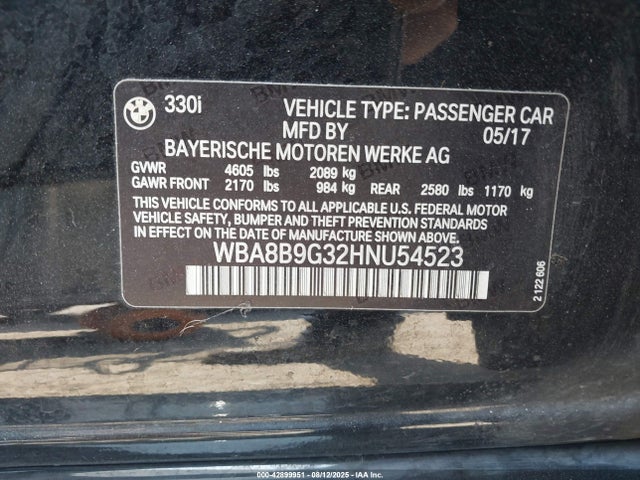 WBA8B9G32HNU54523 BMW 330I