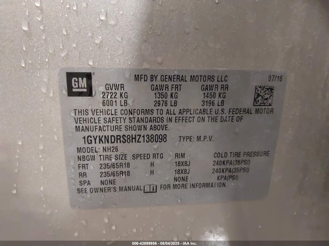 2017 CADILLAC XT5 1GYKNDRS8HZ138098 Photo 8