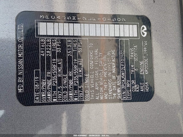3PCAJ5M12LF101502 Infiniti QX50