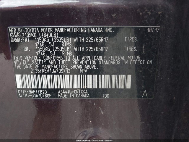2T3BFREV1JW709713 Toyota 2ar-fe