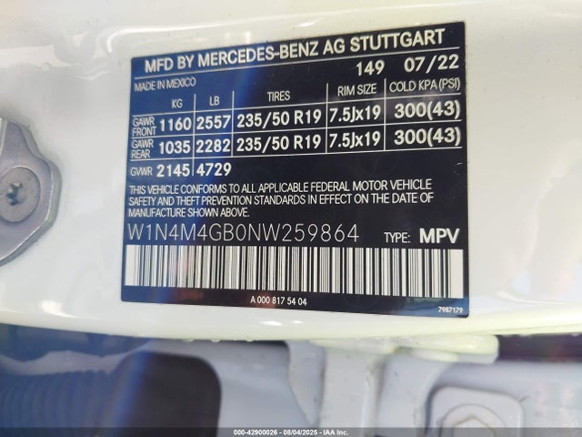 W1N4M4GB0NW259864 Mercedes-Benz m260