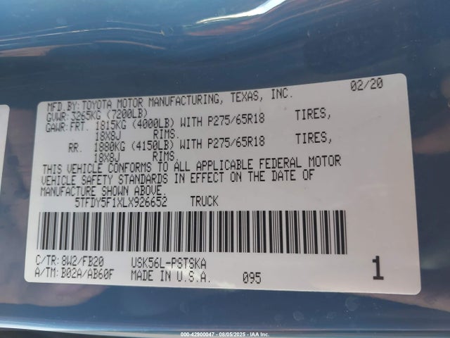 5TFDY5F1XLX926652 Toyota 3ur-fe