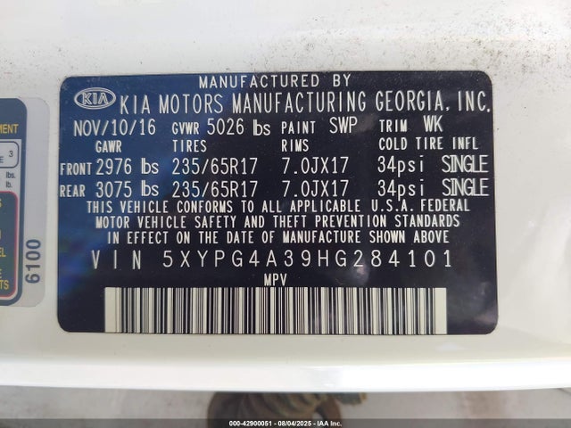 5XYPG4A39HG284101 KIA 2017