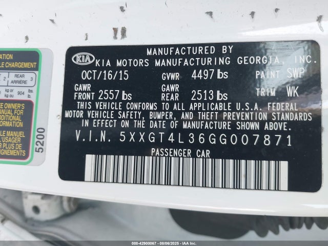 5XXGT4L36GG007871 KIA t-gdi theta ii