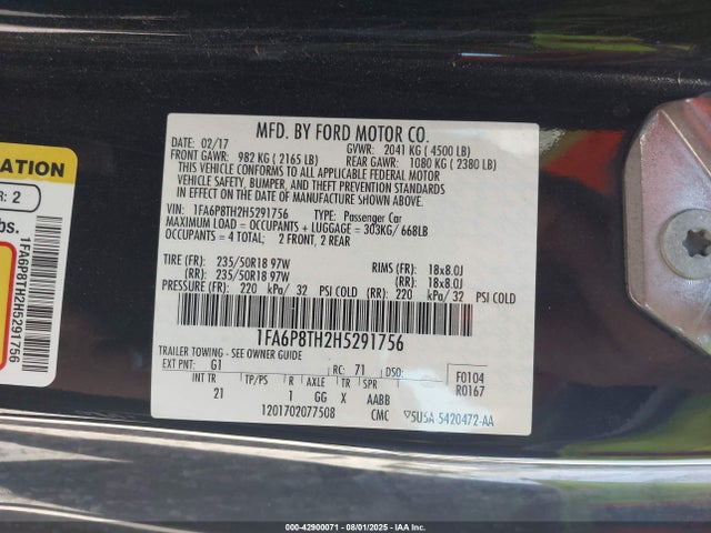 Ford 2.3l 4v premium fuel 2017 1FA6P8TH2H5291756 Image 9