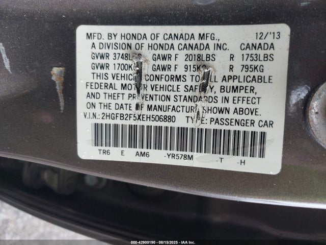 Honda r18z1 2014 2HGFB2F5XEH506880 Image 9