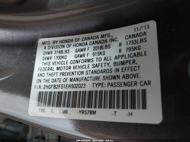 Honda r18z1 2014 2HGFB2F51EH502023 Image 9
