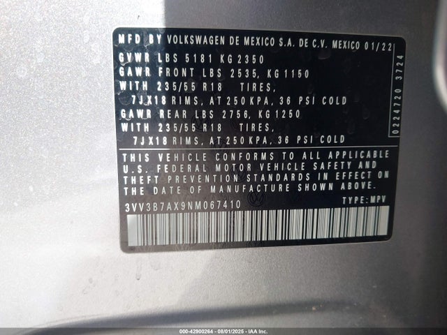 3VV3B7AX9NM067410 Volkswagen Tiguan