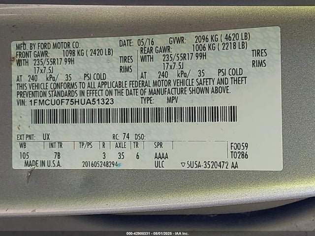 1FMCU0F75HUA51323 Ford 2.5l i-vct
