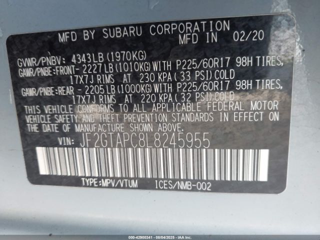 2020 SUBARU CROSSTREK JF2GTAPC8L8245955 Photo 8