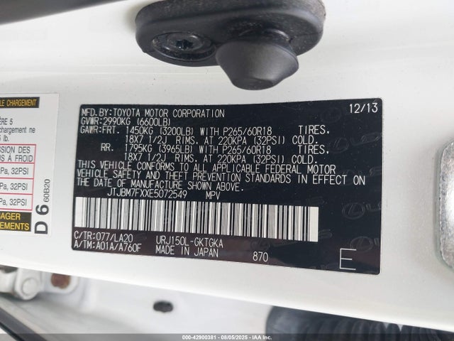 JTJBM7FXXE5072549 Lexus 1ur-fe
