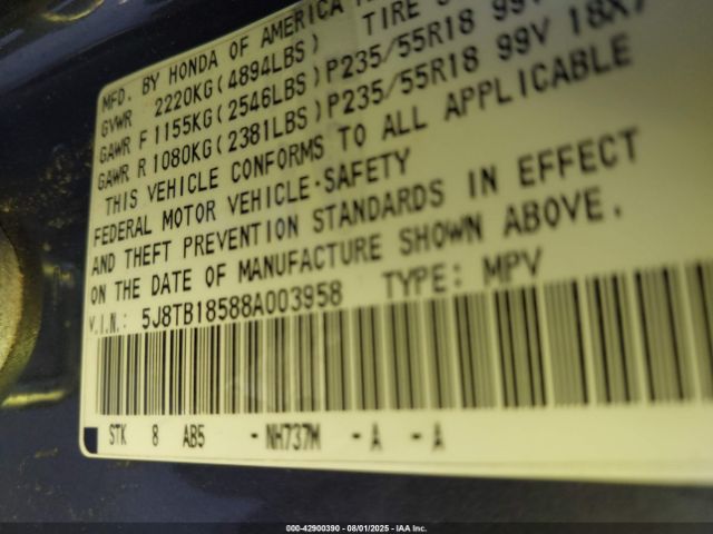 2008 ACURA RDX 5J8TB18588A003958 Photo 8