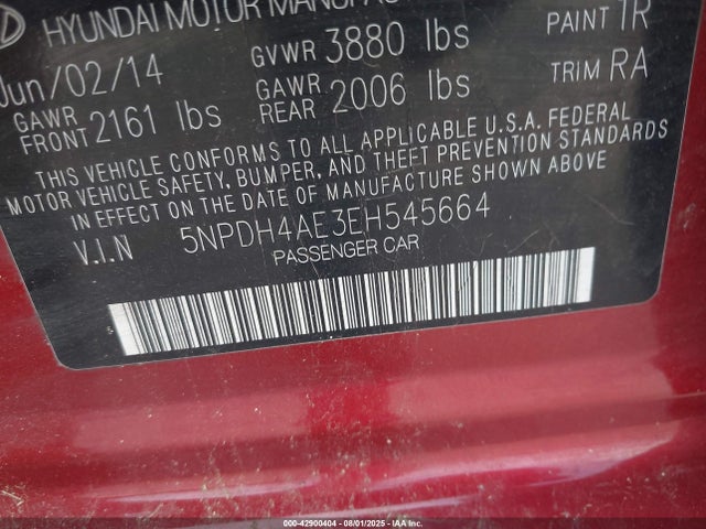 Hyundai dohc mpi nu 2014 5NPDH4AE3EH545664 Image 9