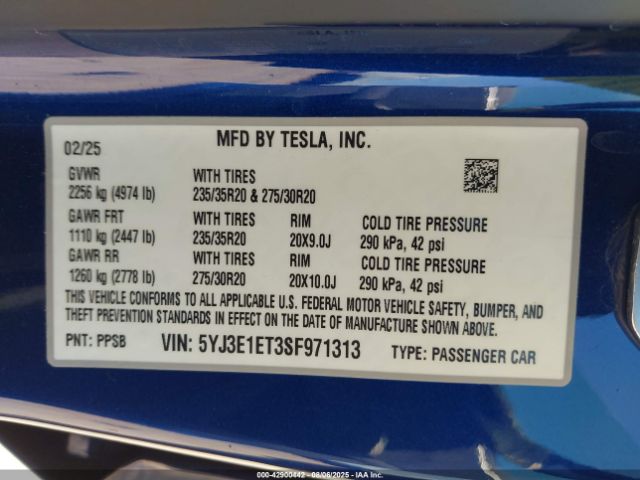 2025 TESLA MODEL 3 5YJ3E1ET3SF971313 Photo 8
