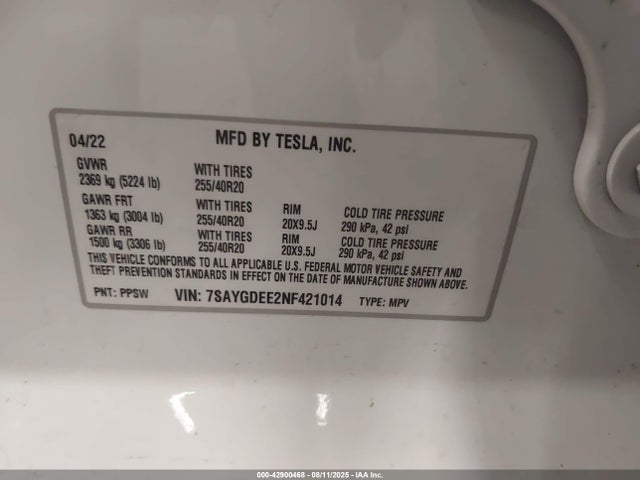 2022 TESLA MODEL Y 7SAYGDEE2NF421014 Photo 8