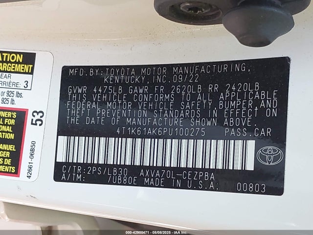 4T1K61AK6PU100275 Toyota a25a-fks