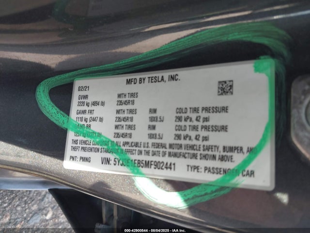 2021 TESLA MODEL 3 5YJ3E1EB5MF902441 Photo 8