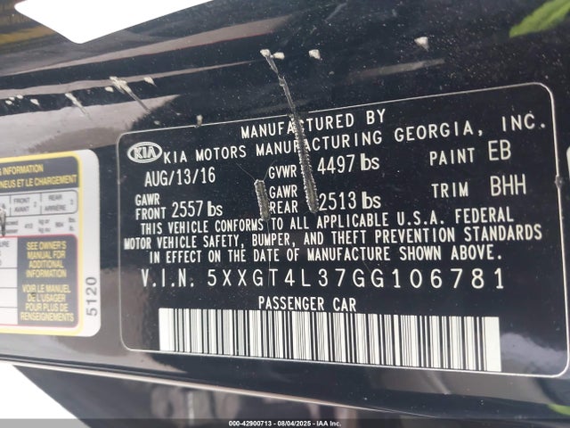 5XXGT4L37GG106781 KIA t-gdi theta ii