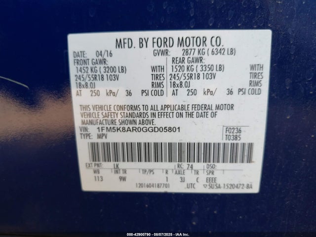 1FM5K8AR0GGD05801 Ford Explorer