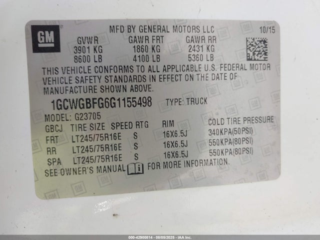 1GCWGBFG6G1155498 Chevrolet l96 - flexible fuel (gas/ethanol), sfi iron