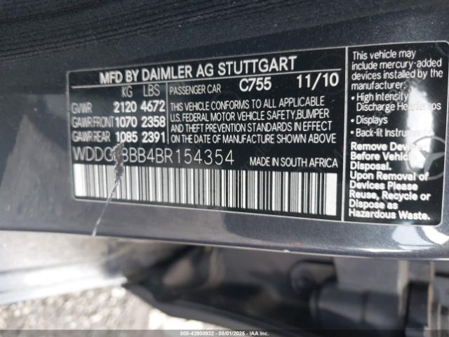 2011 MERCEDES-BENZ C 300 WDDGF8BB4BR154354 Photo 8