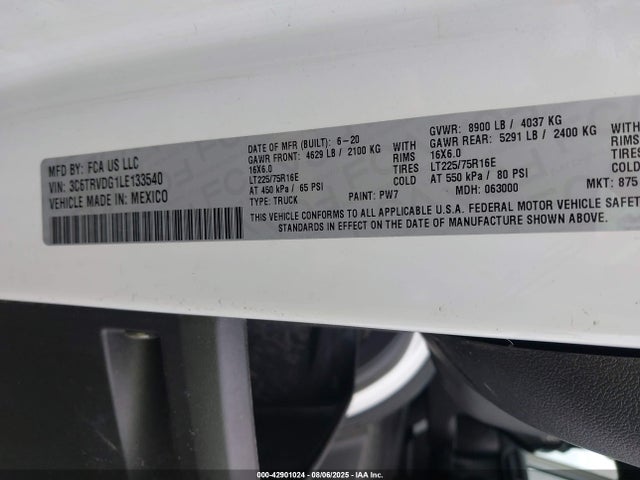 RAM Promaster 2500 2020 3C6TRVDG1LE133540 Image 9
