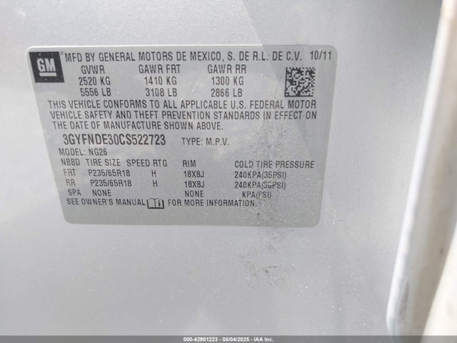 2012 CADILLAC SRX 3GYFNDE30CS522723 Photo 8