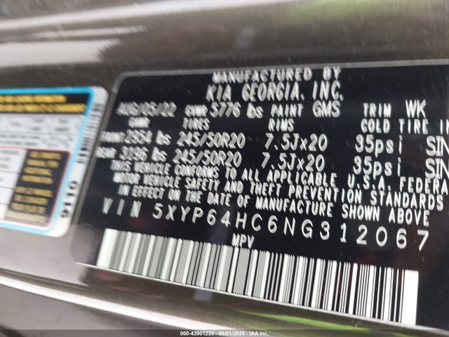 5XYP64HC6NG312067 KIA gdi lambda-ii