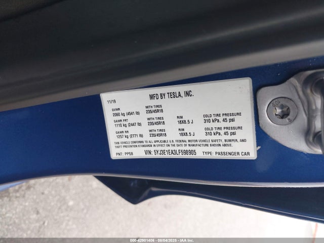2020 TESLA MODEL 3 5YJ3E1EA3LF598905 Photo 8