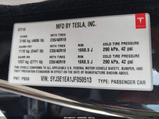 Tesla MODEL 3 2018 5YJ3E1EA1JF050513 Image 9
