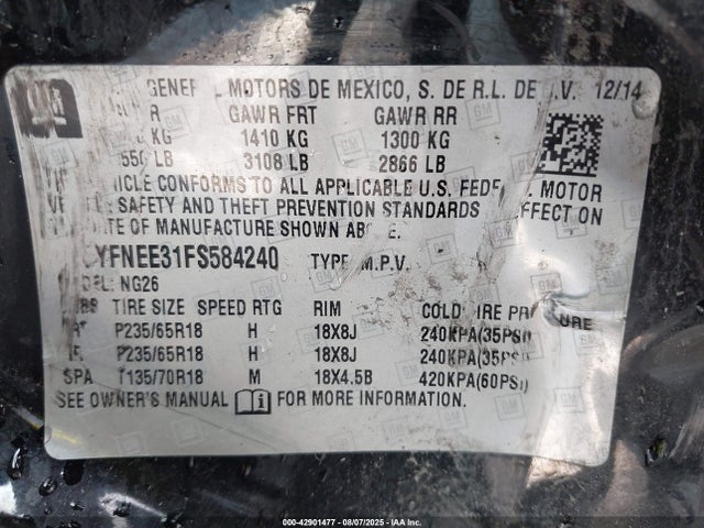 2015 CADILLAC SRX 3GYFNEE31FS584240 Photo 8