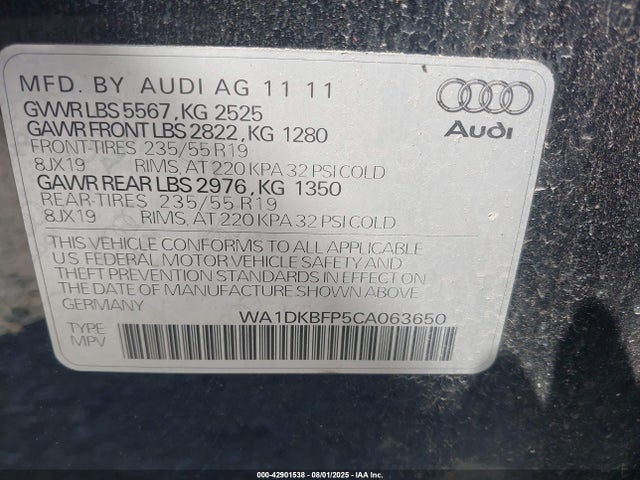 2012 AUDI Q5 WA1DKBFP5CA063650 Photo 8
