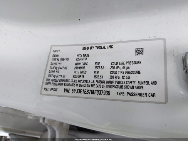 2021 TESLA MODEL 3 5YJ3E1EB7MF037939 Photo 8