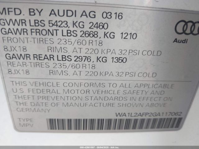 2016 AUDI Q5 WA1L2AFP2GA117062 Photo 8