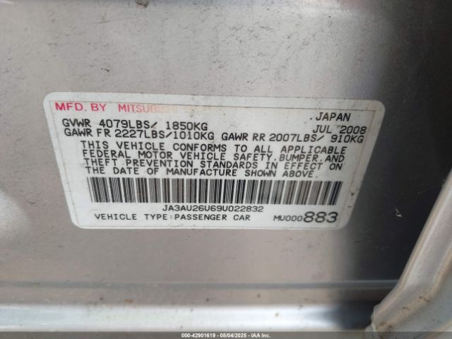 2009 MITSUBISHI LANCER JA3AU26U69U022832 Photo 8