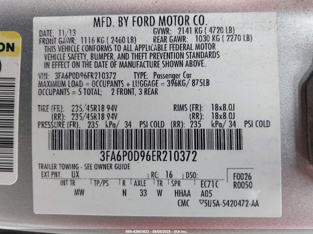 Aukcja sprzedaży 2014 Ford Fusion Titanium, vin: 3FA6P0D96ER210372, numer aukcji: 42901632
