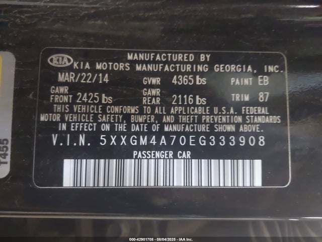 5XXGM4A70EG333908 KIA dohc gdi theta ii