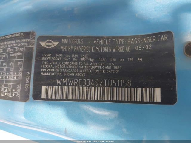 2002 MINI COOPER S WMWRE33492TD51158 Photo 8
