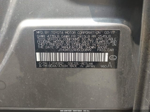 Aukcja sprzedaży 2017 Lexus Is 300, vin: JTHCM1D2XH5020899, numer aukcji: 42901828